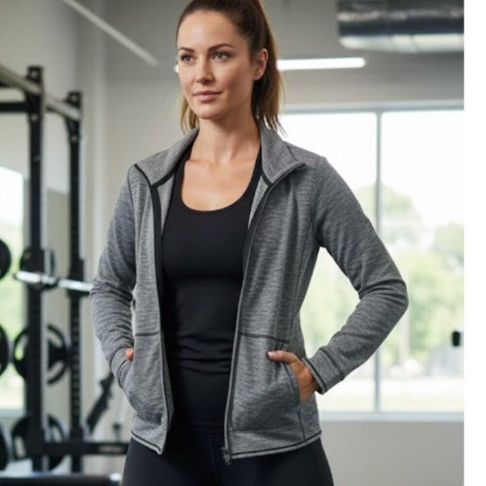 Talbots medium women black white athletic‎ zip jacket activewear loungewear gym